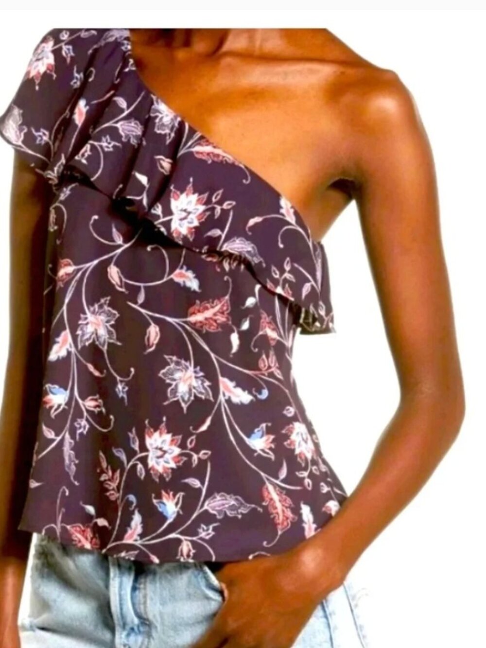 Astr One-Shoulder Floral Ruffle Top, size Small, NWOT